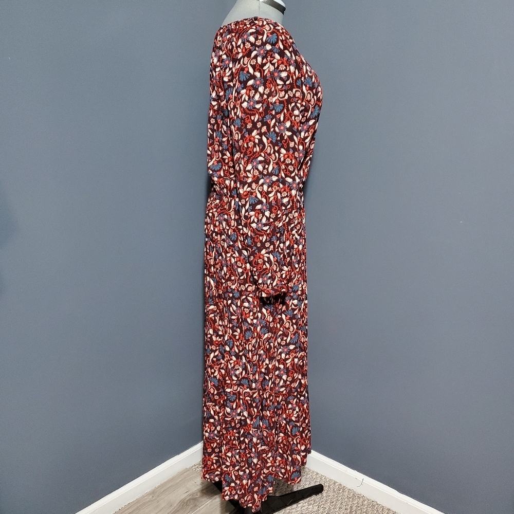 Old Navy Maxi Dress Long Sleeve Pull Over Burgundy Teal Floral Size XL Tall - Picture 4 of 9